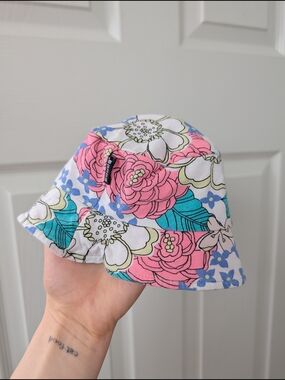 Bonds Floral Infant Girls Bucket Hat in Pink, Blue & White